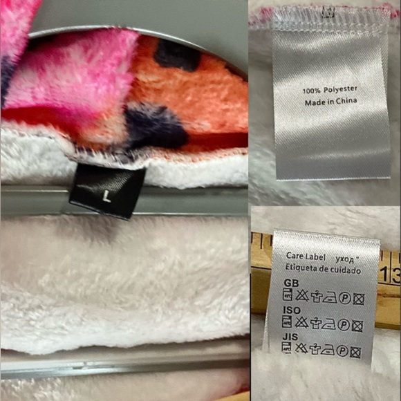 NWOT Autumn Fall Bright Pink Coat Rainbow Abstract Hood Long Sleeves Midi Length - Picture 4 of 11